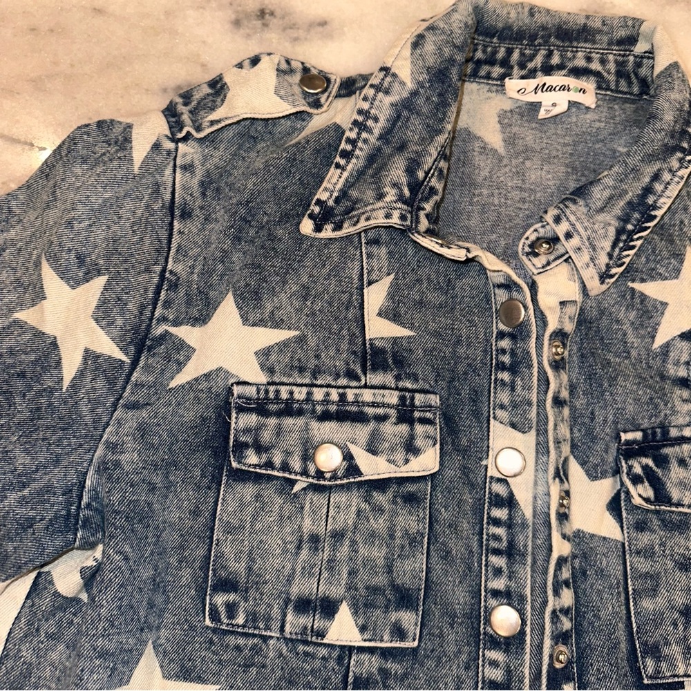 Macaron Size Small White Star Pattern Denim Jacket - Picture 4 of 12